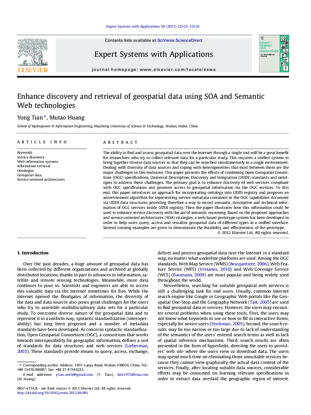 Enhance discovery and retrieval of geospatial data using SOA and Semantic Web technologies