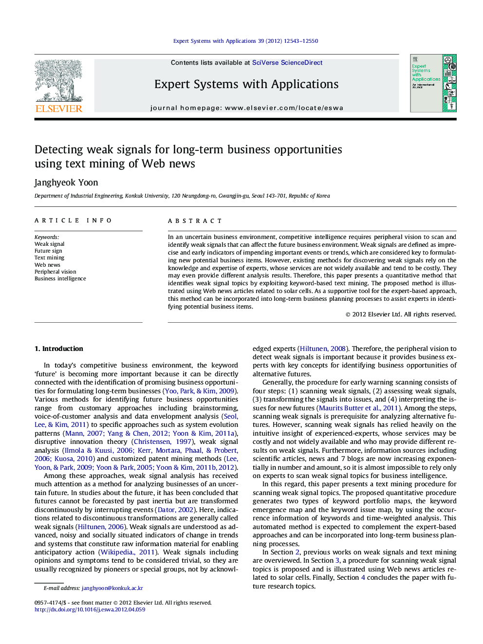 Detecting weak signals for long-term business opportunities using text mining of Web news