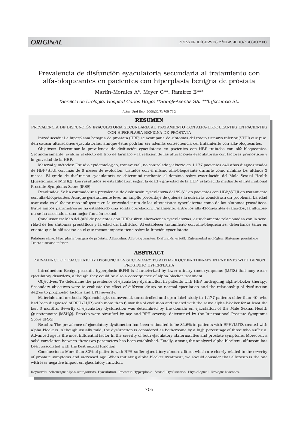 Prevalencia de disfunción eyaculatoria secundaria al tratamiento con alfa-bloqueantes en pacientes con hiperplasia benigna de próstata