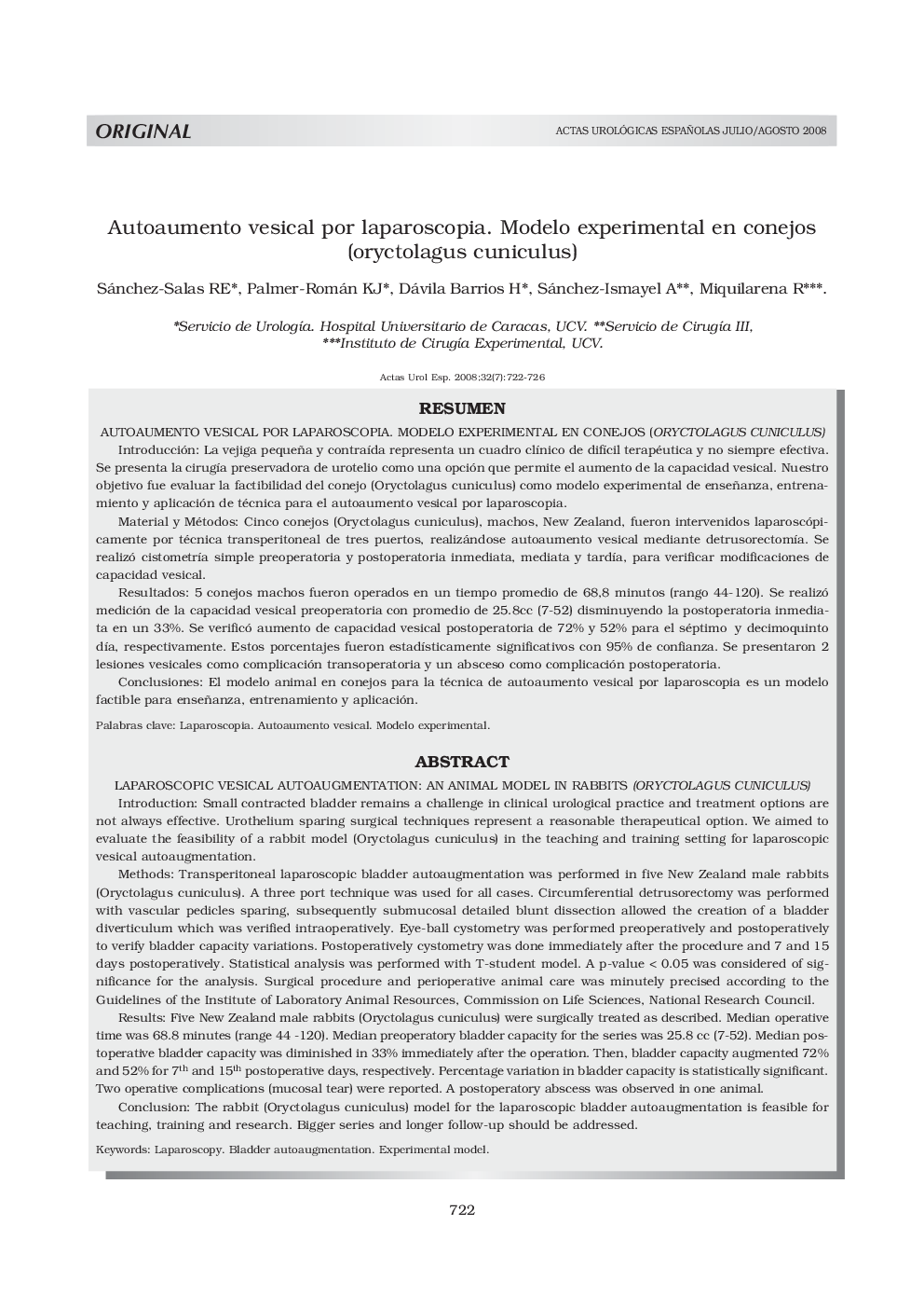 Autoaumento vesical por laparoscopia. Modelo experimental en conejos (oryctolagus cuniculus)