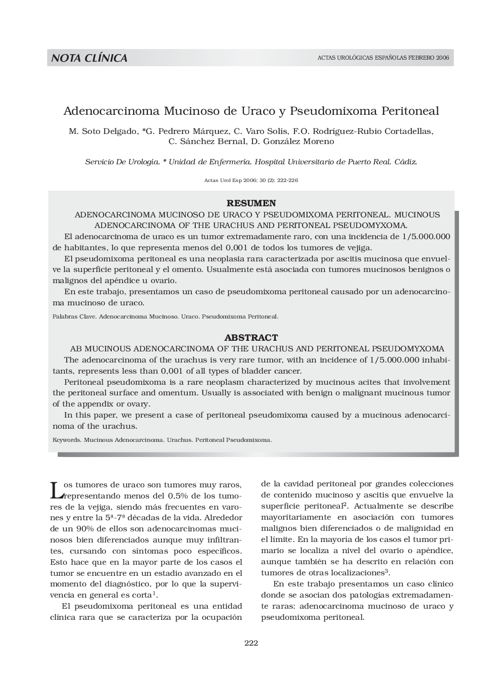 Adenocarcinoma Mucinoso de Uraco y Pseudomixoma PeritonealAb mucinous adenocarcinoma of the urachus and peritoneal pseudomyxoma