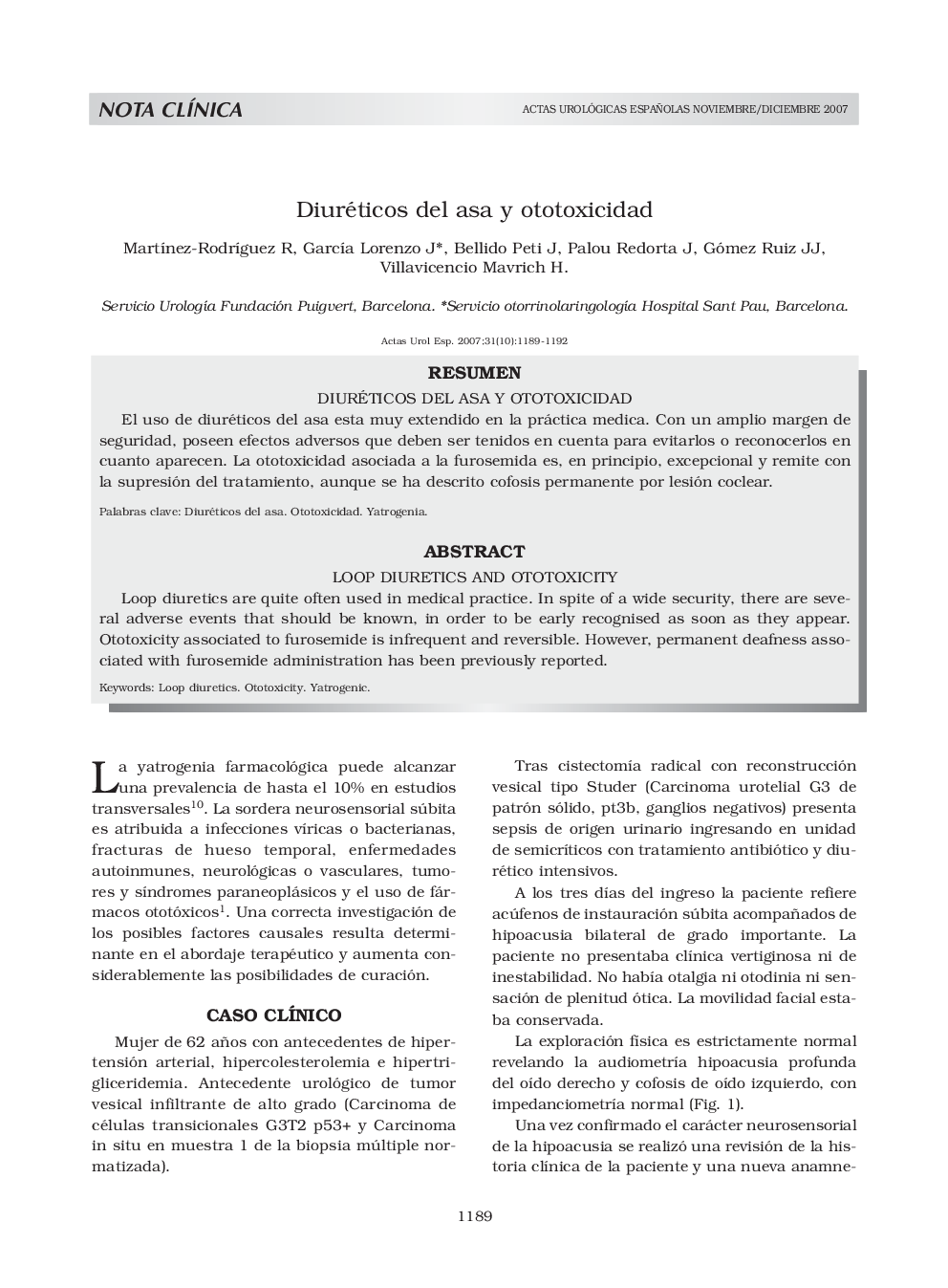 Diuréticos del asa y ototoxicidadLoop diuretics and ototoxicity