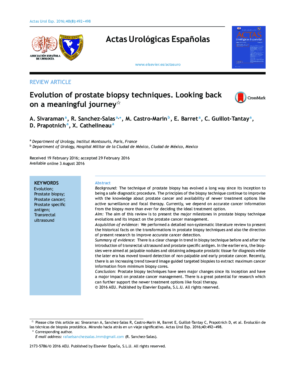 Evolution of prostate biopsy techniques. Looking back on a meaningful journey 