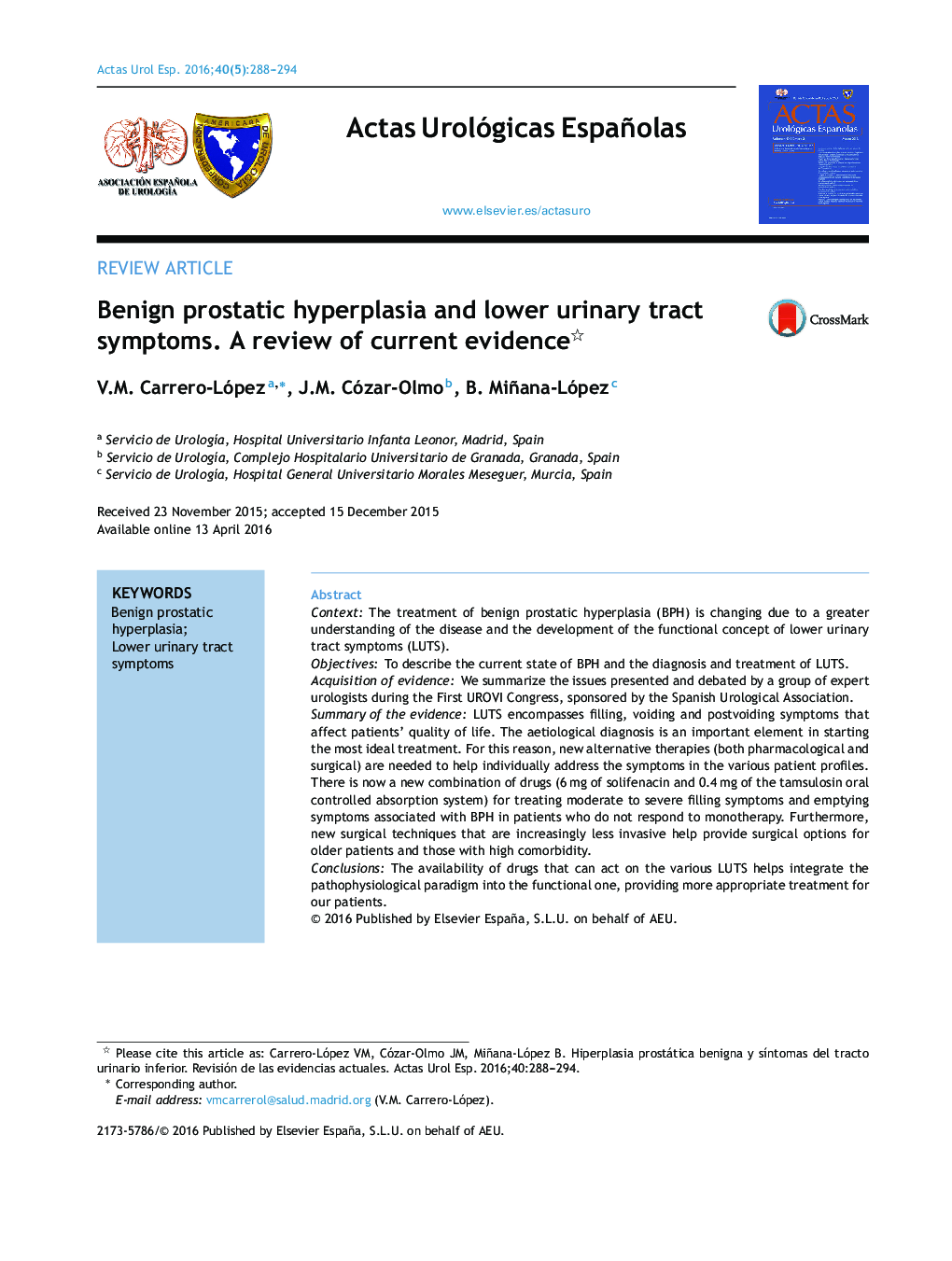 Benign prostatic hyperplasia and lower urinary tract symptoms. A review of current evidence 