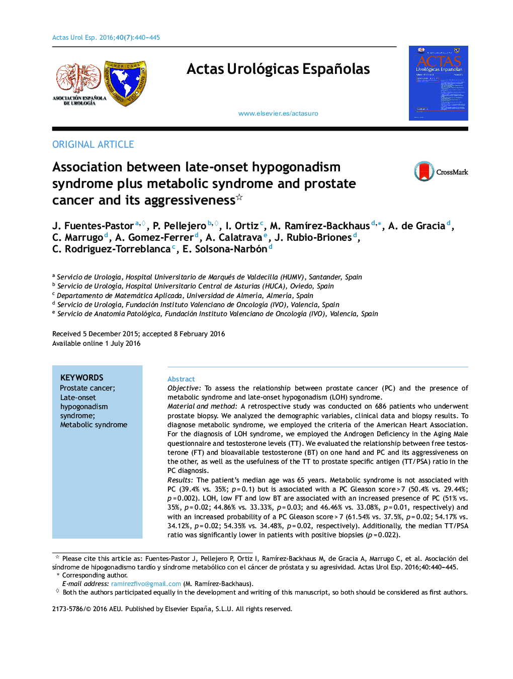 Association between late-onset hypogonadism syndrome plus metabolic syndrome and prostate cancer and its aggressiveness 