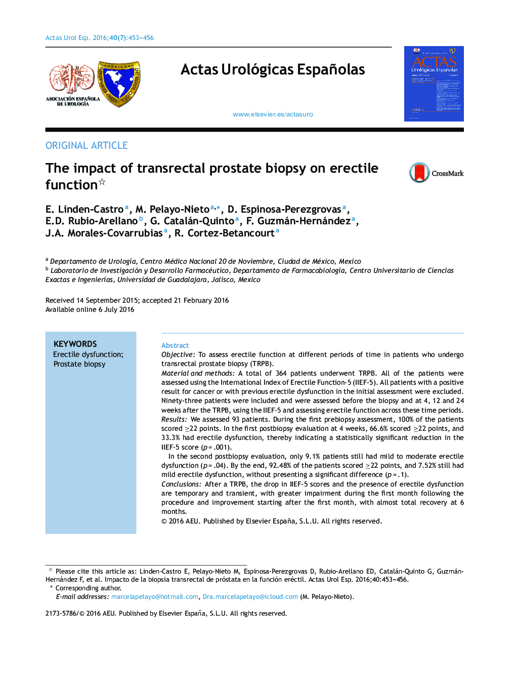 The impact of transrectal prostate biopsy on erectile function 