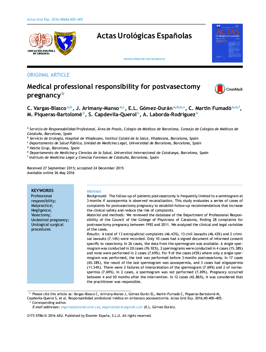 Medical professional responsibility for postvasectomy pregnancy 