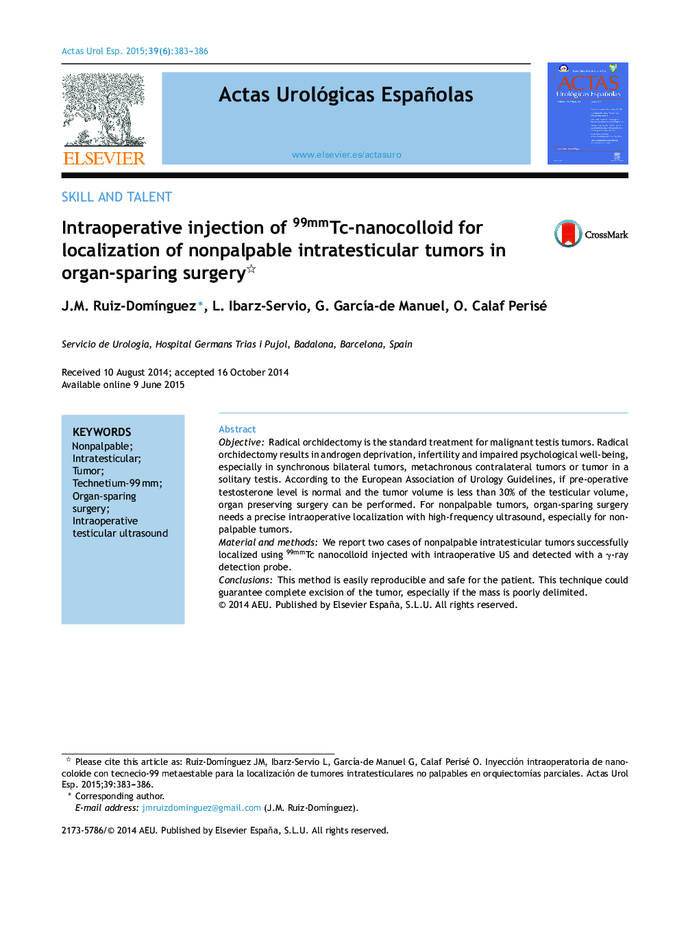 Intraoperative injection of 99mmTc-nanocolloid for localization of nonpalpable intratesticular tumors in organ-sparing surgery 