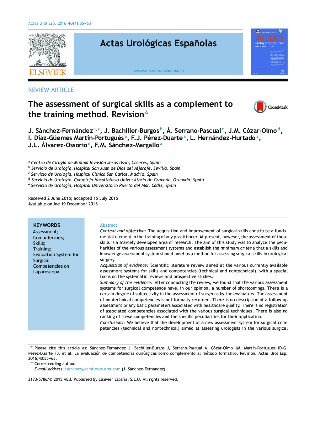 The assessment of surgical skills as a complement to the training method. Revision 