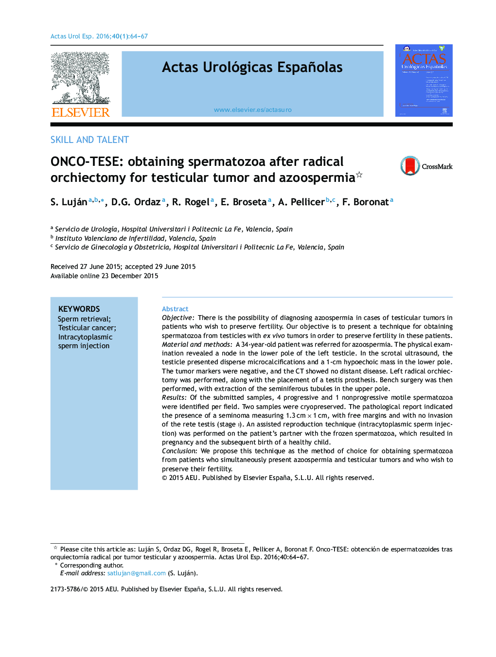 ONCO-TESE: obtaining spermatozoa after radical orchiectomy for testicular tumor and azoospermia 