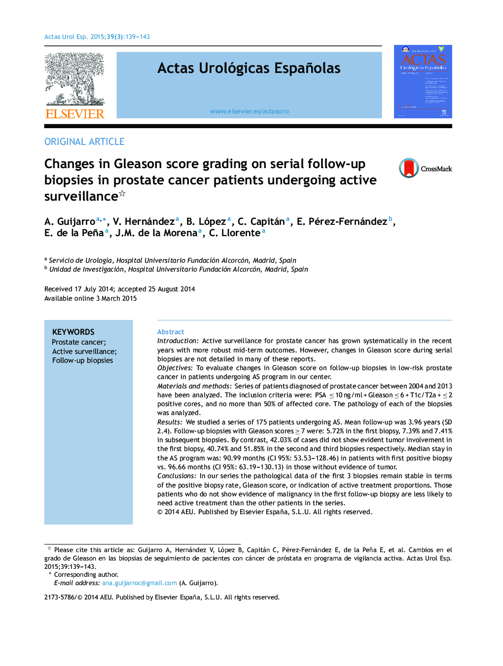 Changes in Gleason score grading on serial follow-up biopsies in prostate cancer patients undergoing active surveillance 