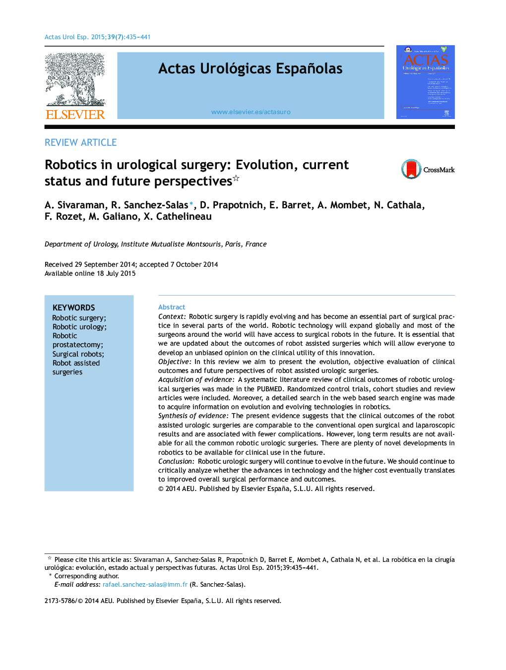 Robotics in urological surgery: Evolution, current status and future perspectives 