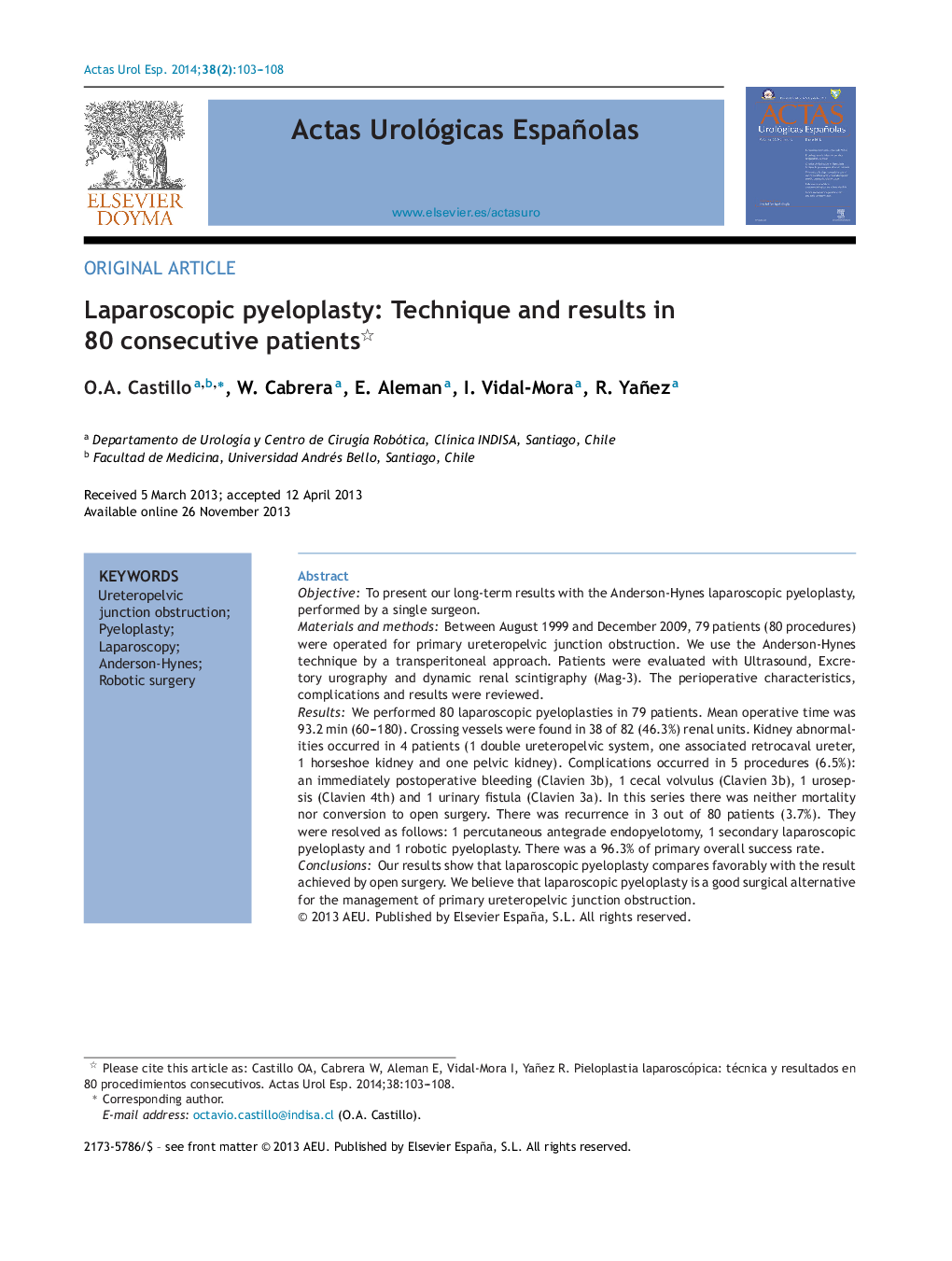 Laparoscopic pyeloplasty: Technique and results in 80 consecutive patients 