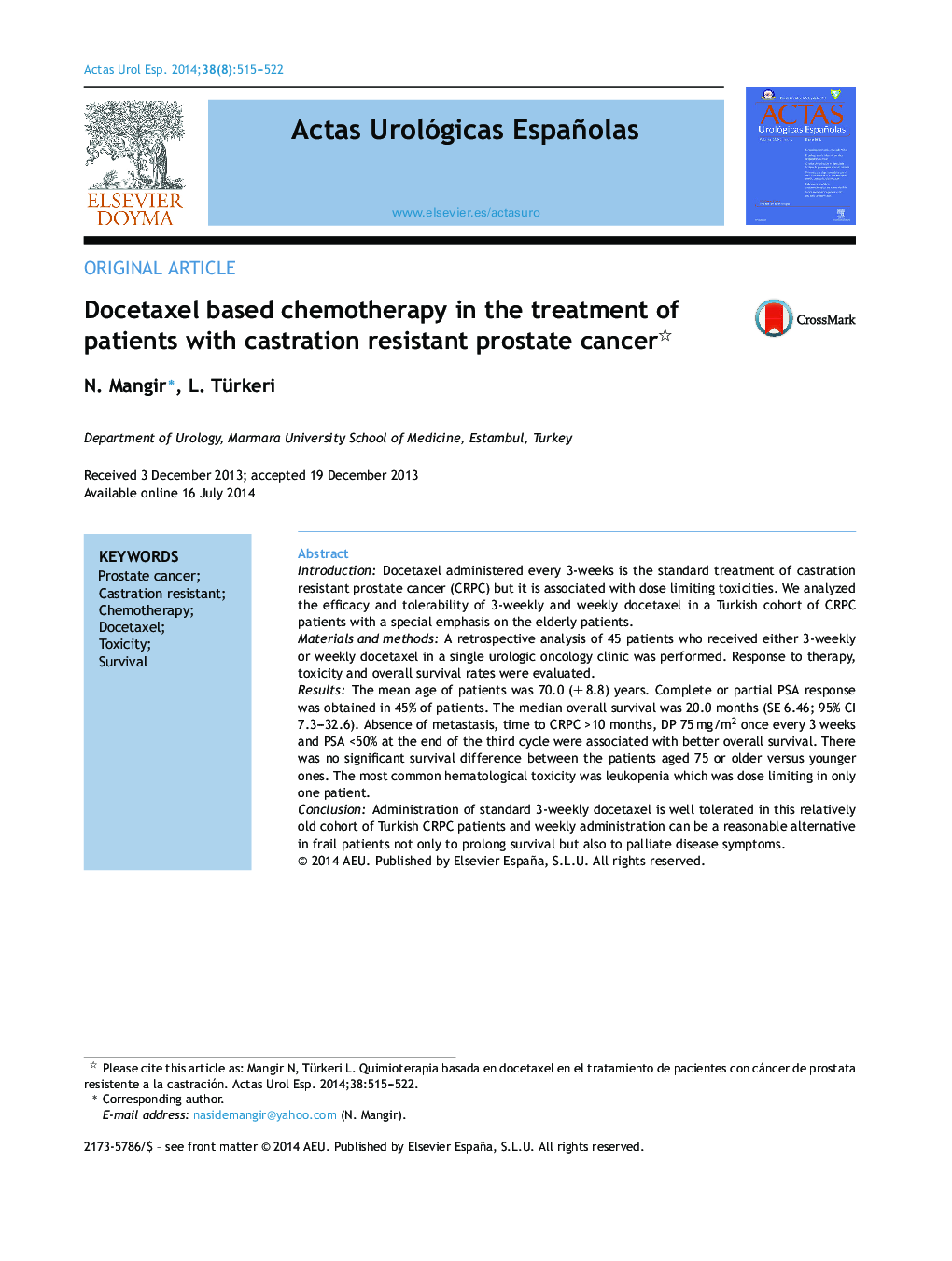 Docetaxel based chemotherapy in the treatment of patients with castration resistant prostate cancer 