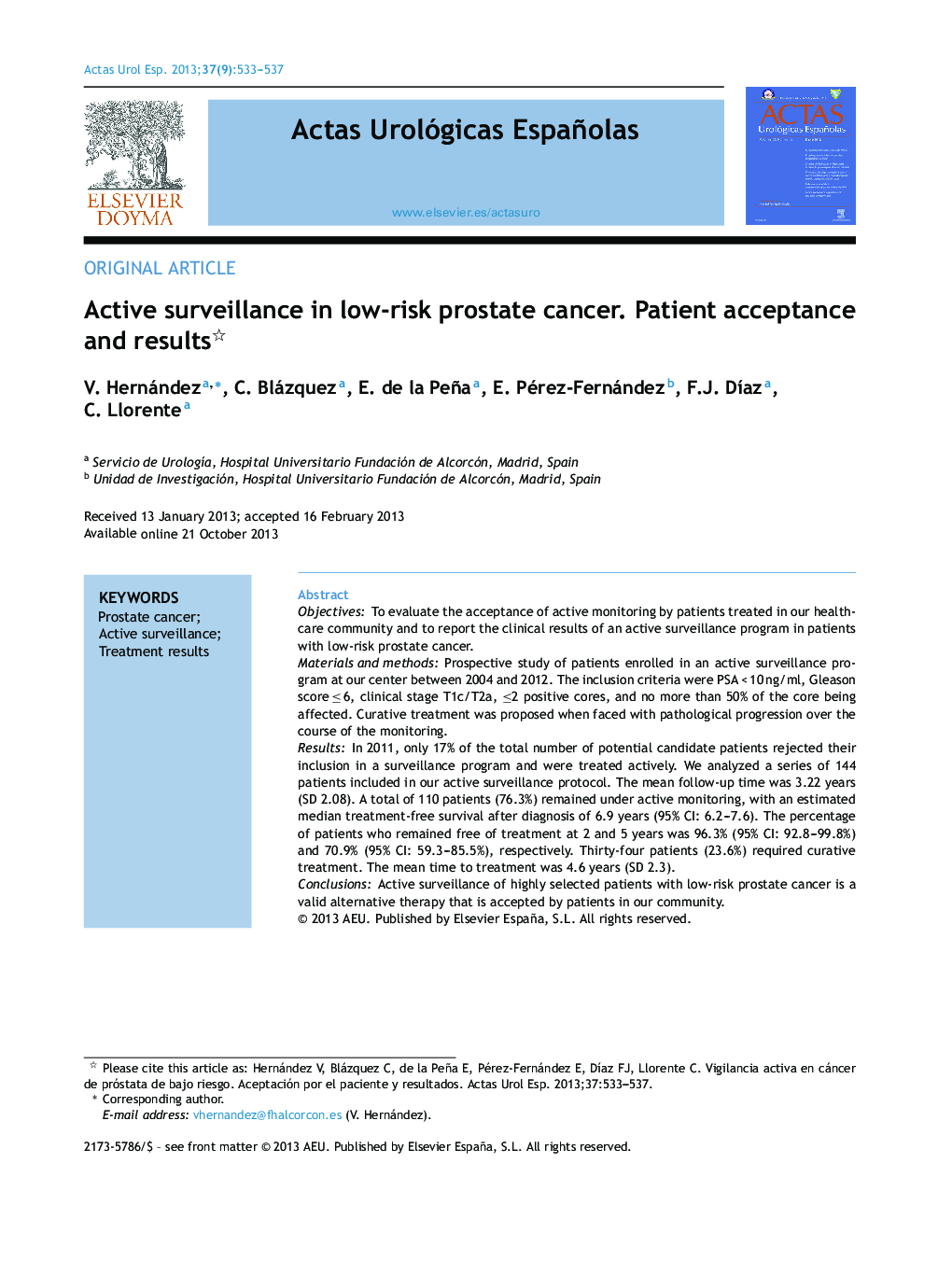 Active surveillance in low-risk prostate cancer. Patient acceptance and results 