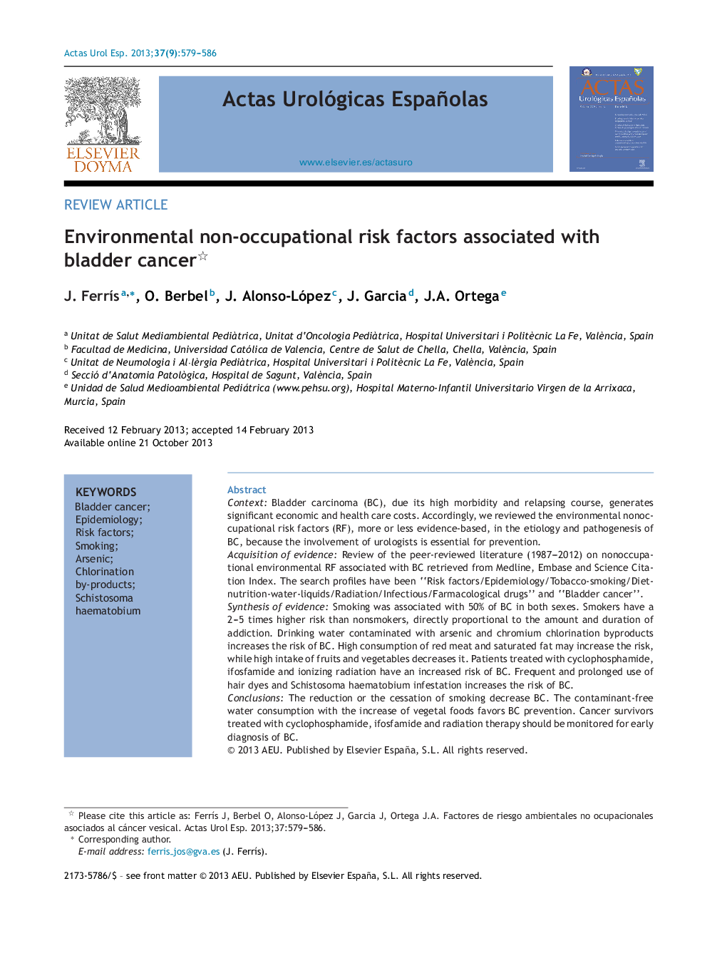 عکس صفحه اول مقاله: Environmental non-occupational risk factors associated with bladder cancer Environmental non-occupational risk factors associated with bladder cancer