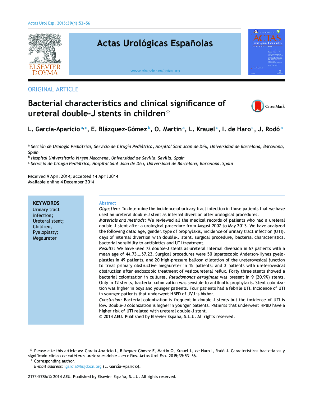 Bacterial characteristics and clinical significance of ureteral double-J stents in children 