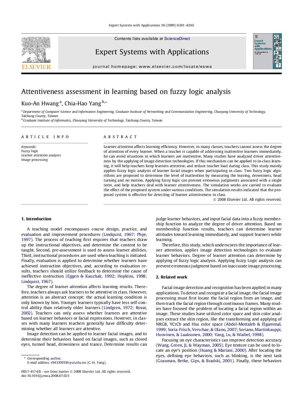 Attentiveness assessment in learning based on fuzzy logic analysis