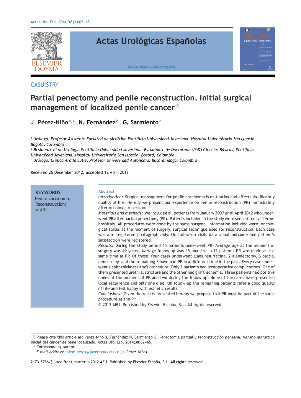 Partial penectomy and penile reconstruction. Initial surgical management of localized penile cancer 