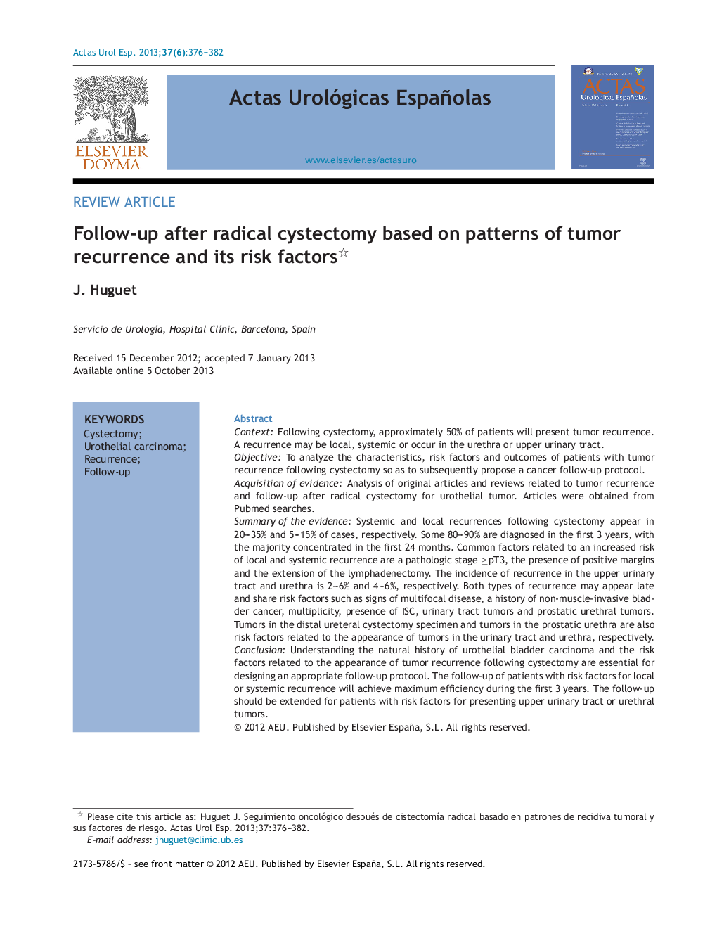 Follow-up after radical cystectomy based on patterns of tumor recurrence and its risk factors 