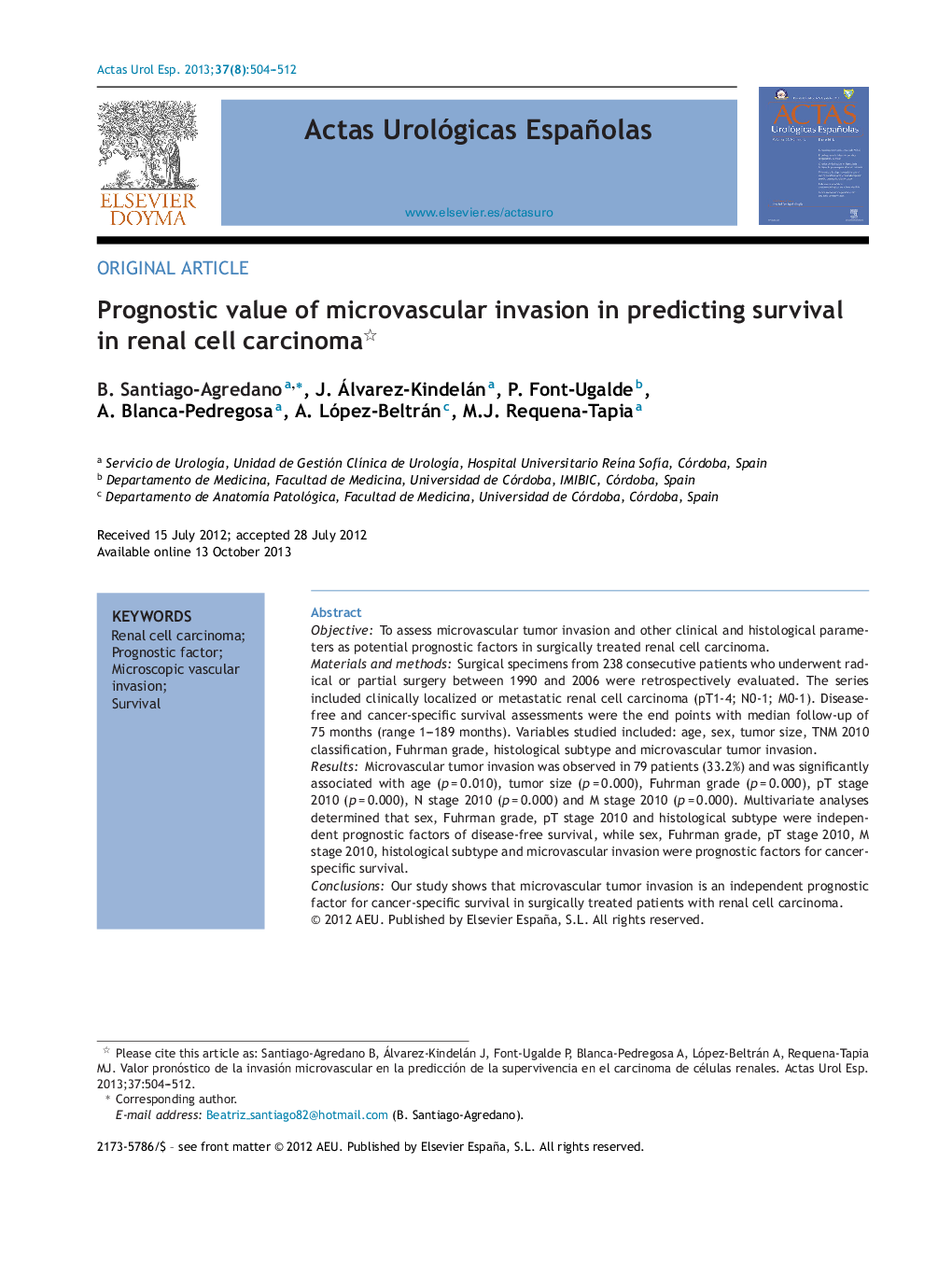 Prognostic value of microvascular invasion in predicting survival in renal cell carcinoma 