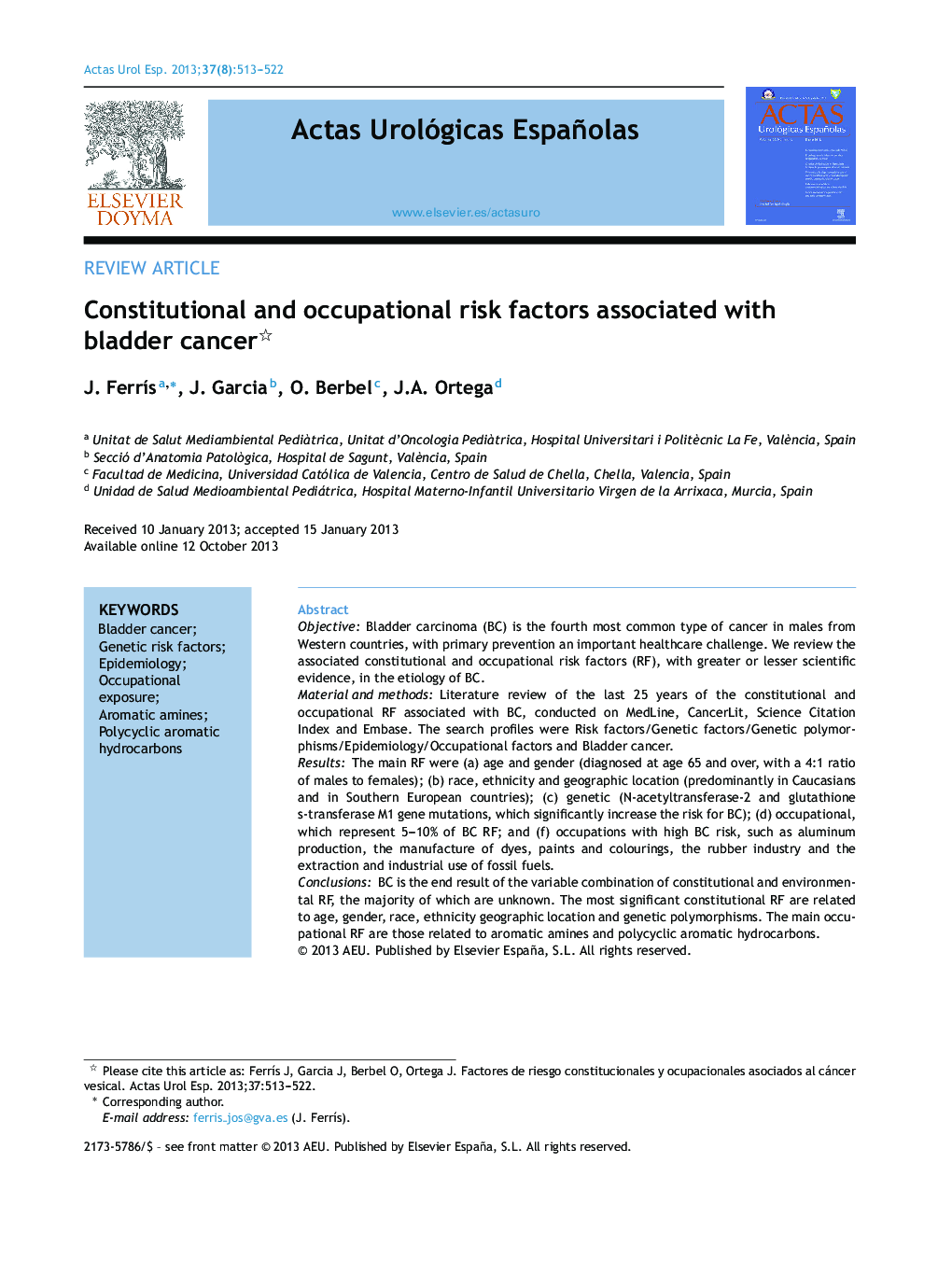 Constitutional and occupational risk factors associated with bladder cancer 