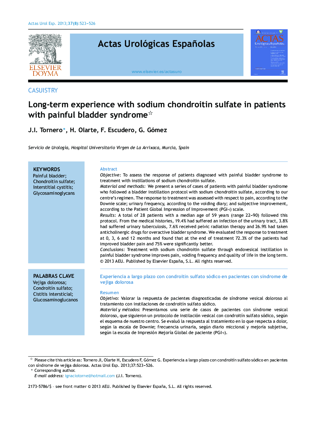 Long-term experience with sodium chondroitin sulfate in patients with painful bladder syndrome 
