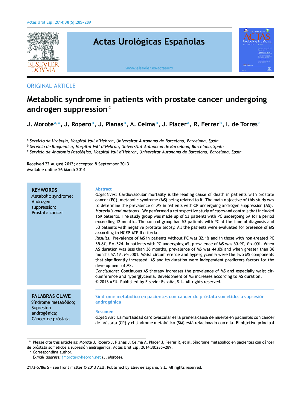 Metabolic syndrome in patients with prostate cancer undergoing androgen suppression 