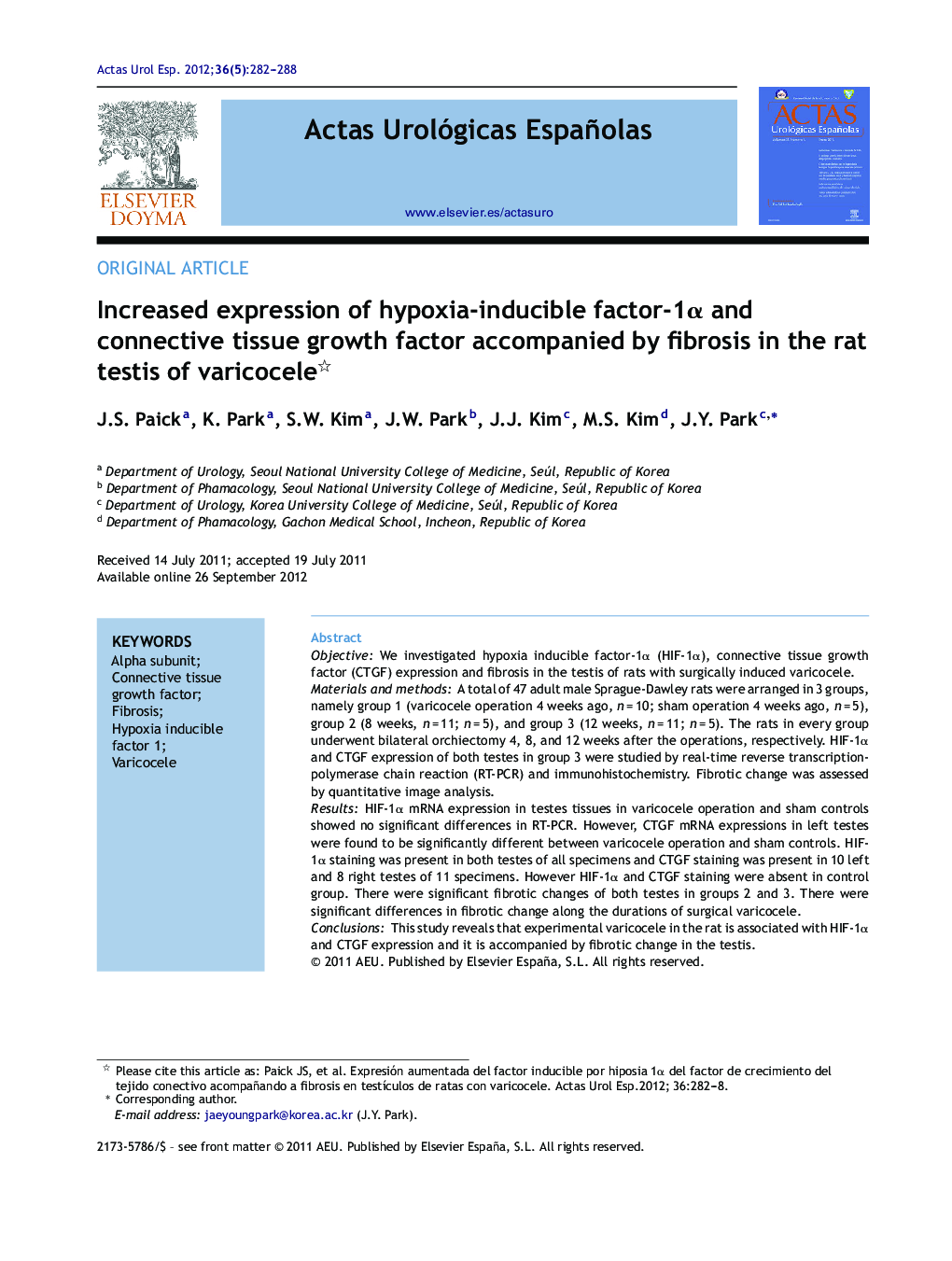 Increased expression of hypoxia-inducible factor-1α and connective tissue growth factor accompanied by fibrosis in the rat testis of varicocele 