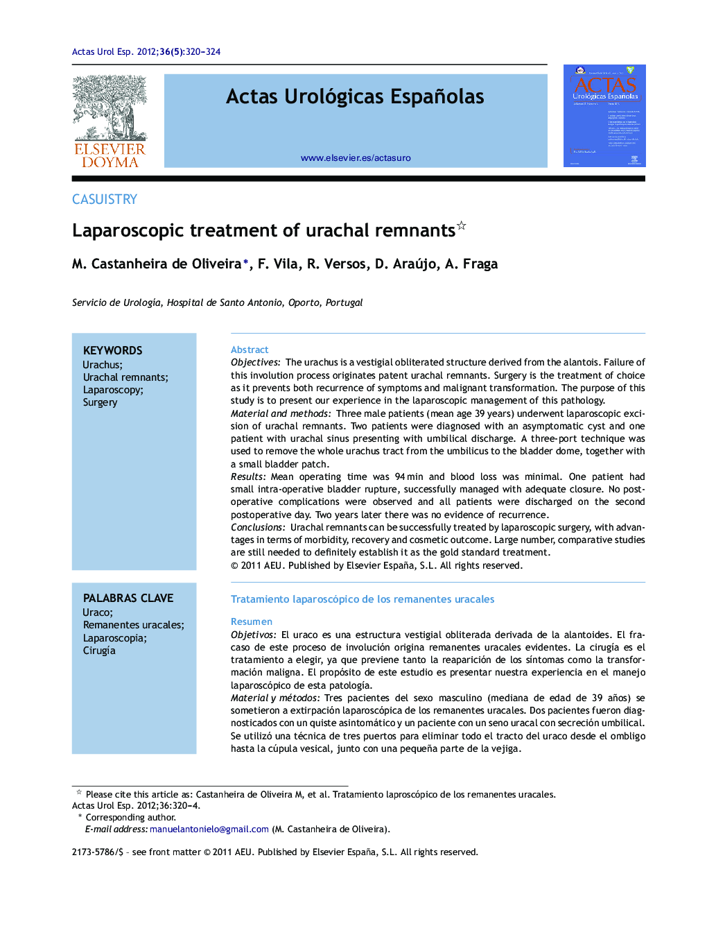 Laparoscopic treatment of urachal remnants 