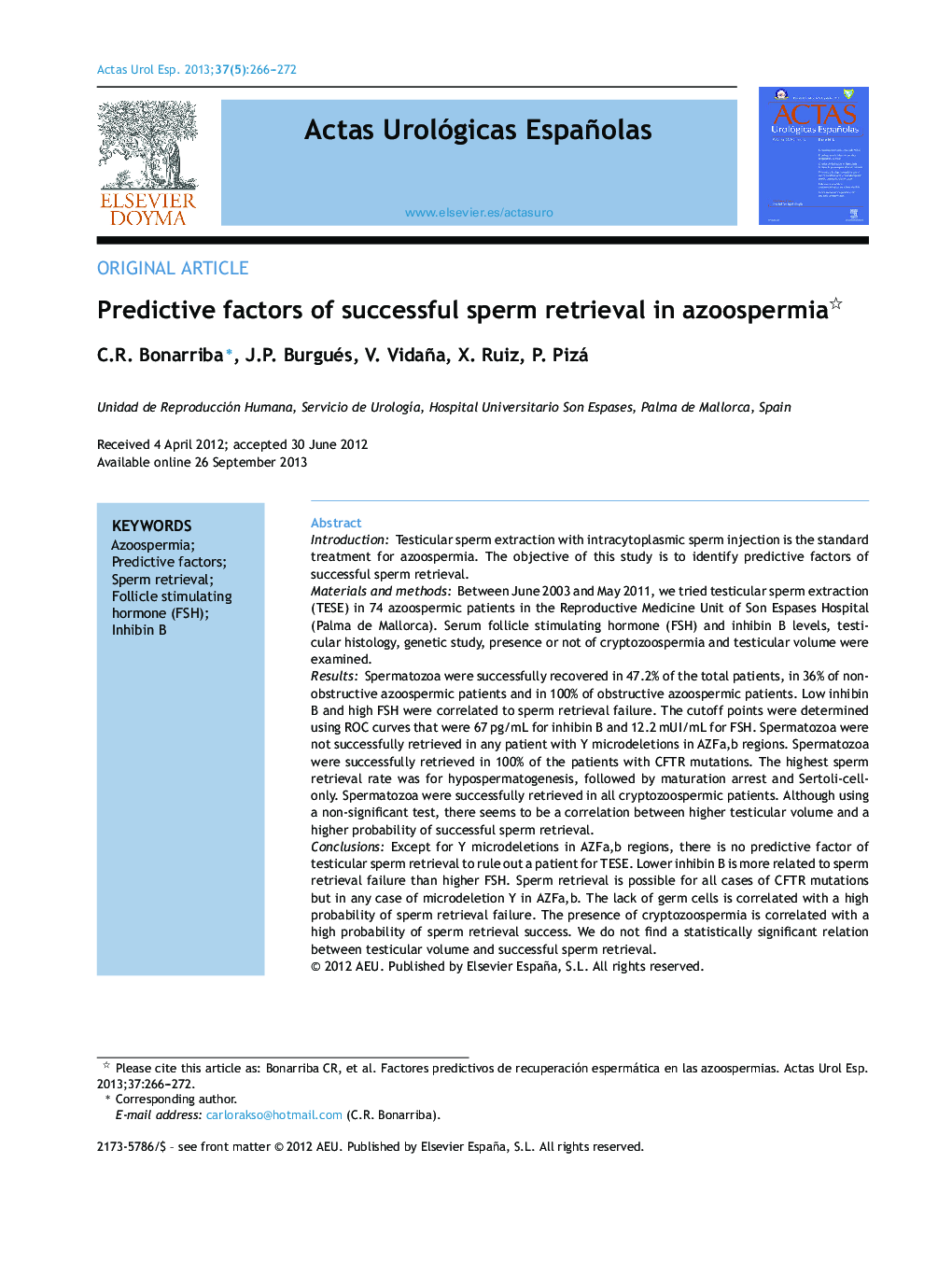 Predictive factors of successful sperm retrieval in azoospermia 