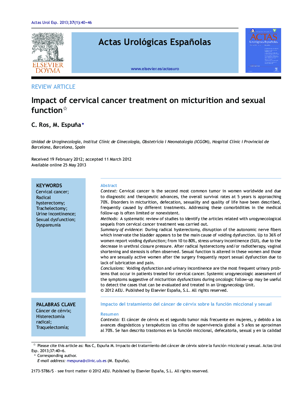 Impact of cervical cancer treatment on micturition and sexual function 