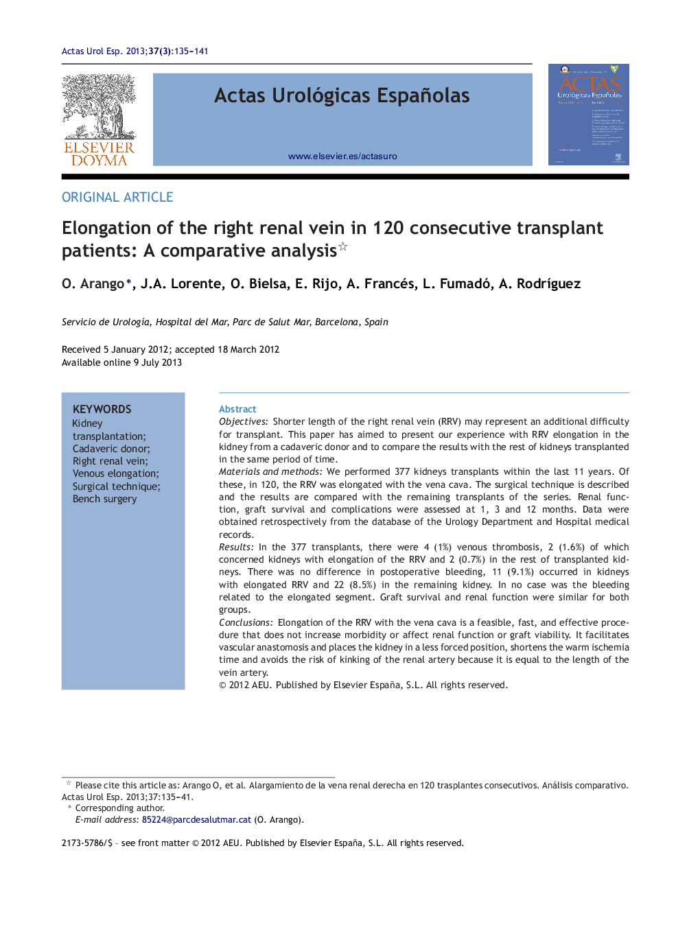 Elongation of the right renal vein in 120 consecutive transplant patients: A comparative analysis