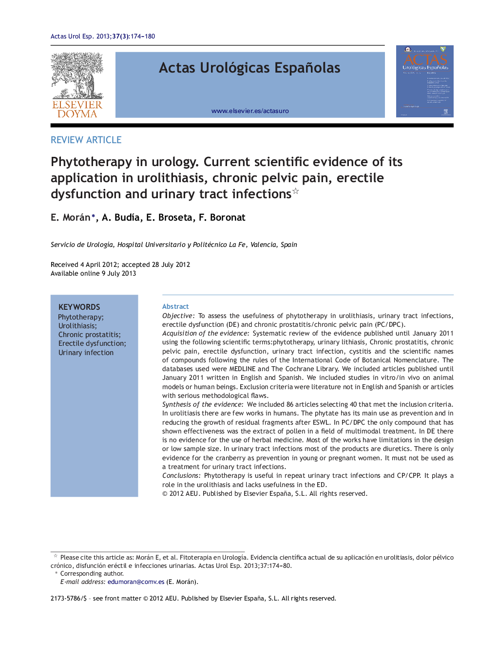 Phytotherapy in urology. Current scientific evidence of its application in urolithiasis, chronic pelvic pain, erectile dysfunction and urinary tract infections 