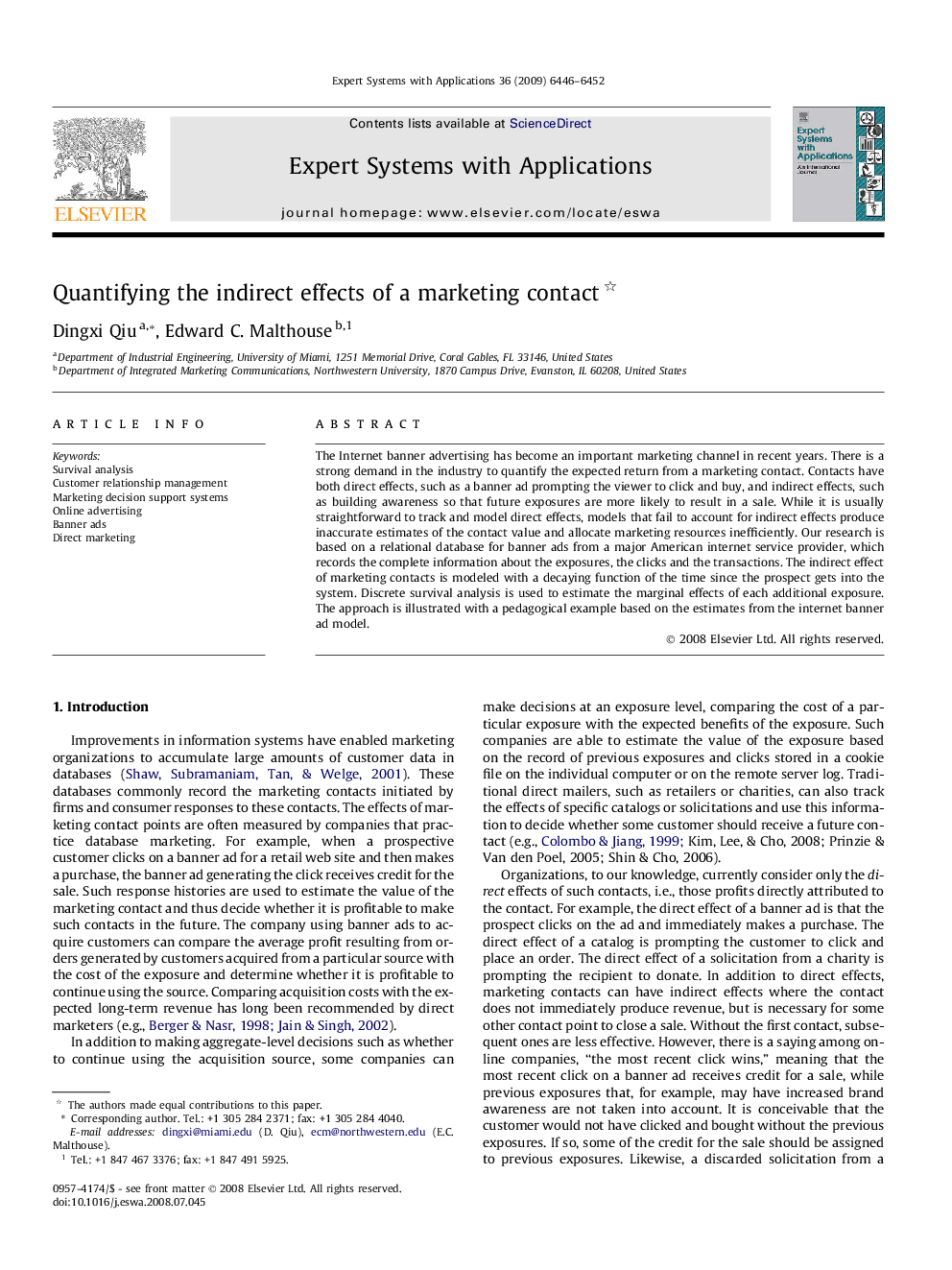 Quantifying the indirect effects of a marketing contact 