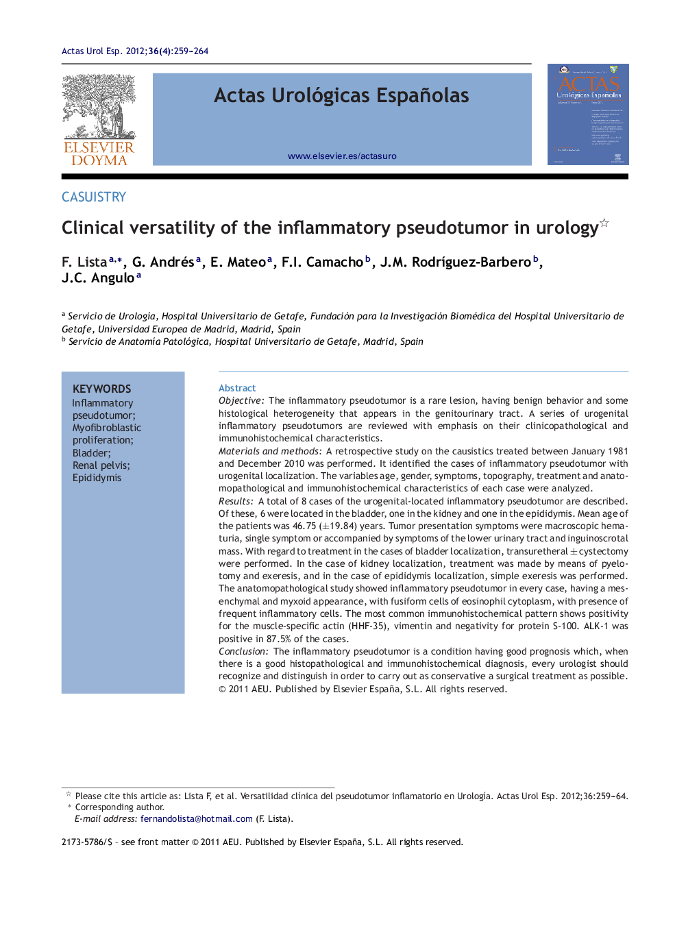 Clinical versatility of the inflammatory pseudotumor in urology