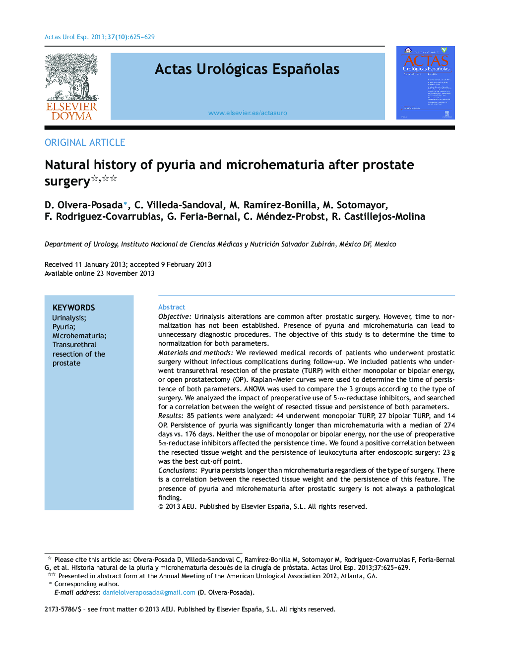 Natural history of pyuria and microhematuria after prostate surgery 