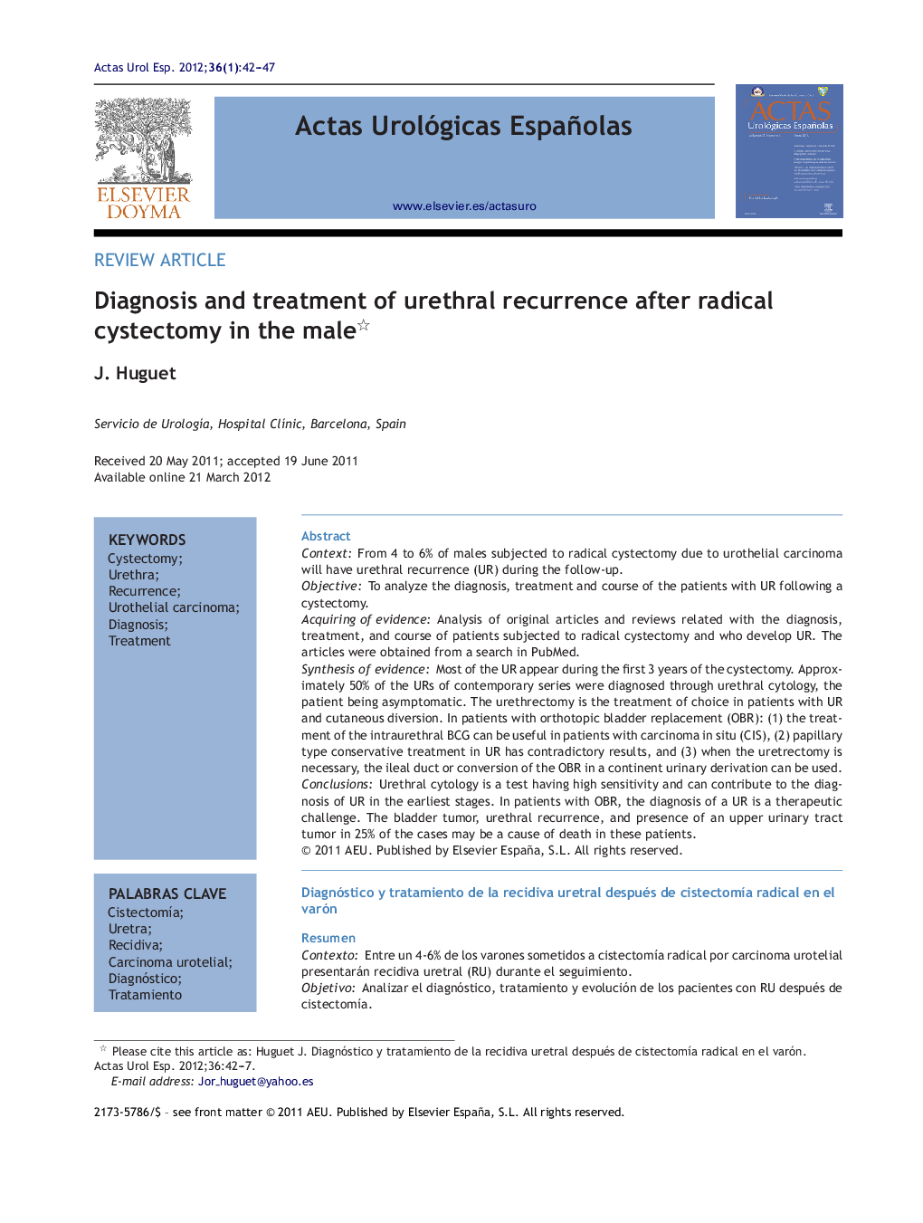 Diagnosis and treatment of urethral recurrence after radical cystectomy in the male 