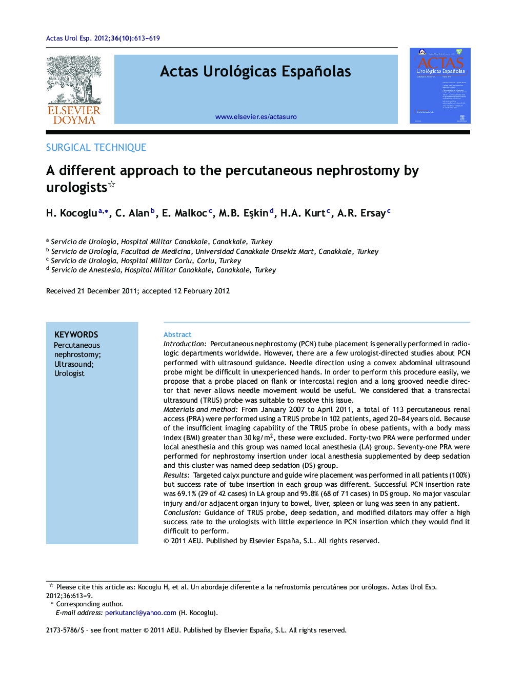 A different approach to the percutaneous nephrostomy by urologists 