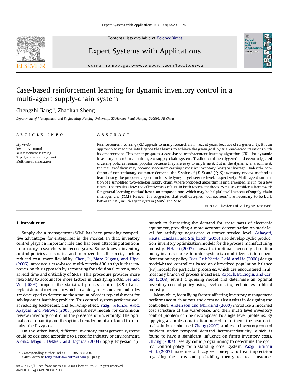 Case-based reinforcement learning for dynamic inventory control in a multi-agent supply-chain system