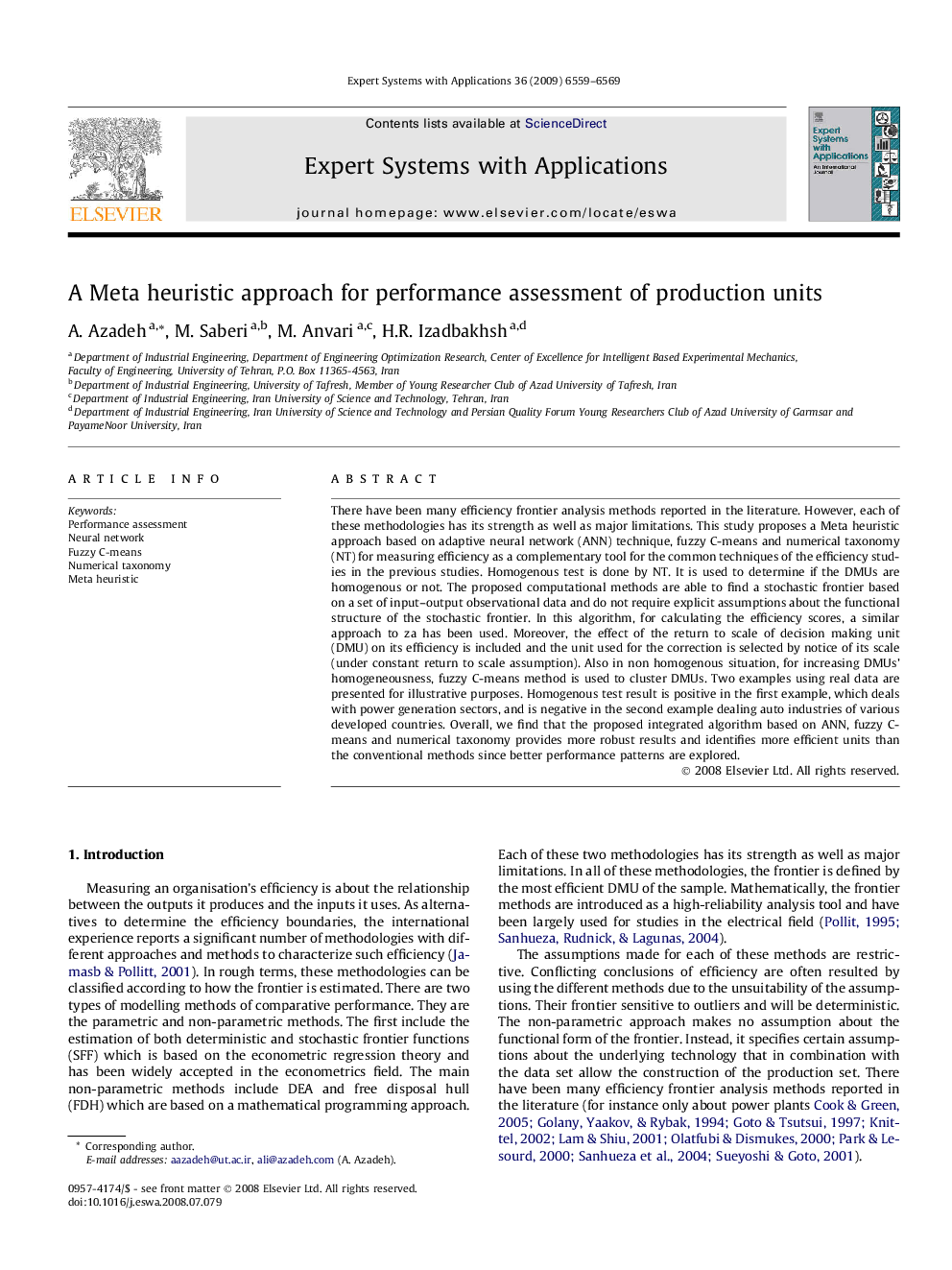 A Meta heuristic approach for performance assessment of production units