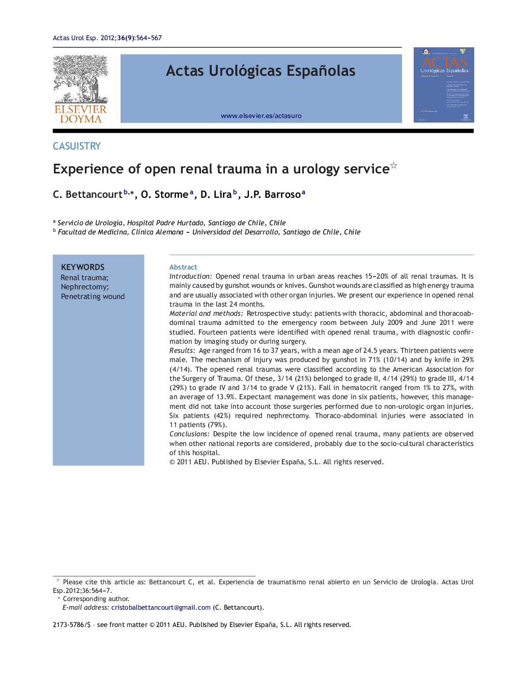 Experience of open renal trauma in a urology service 