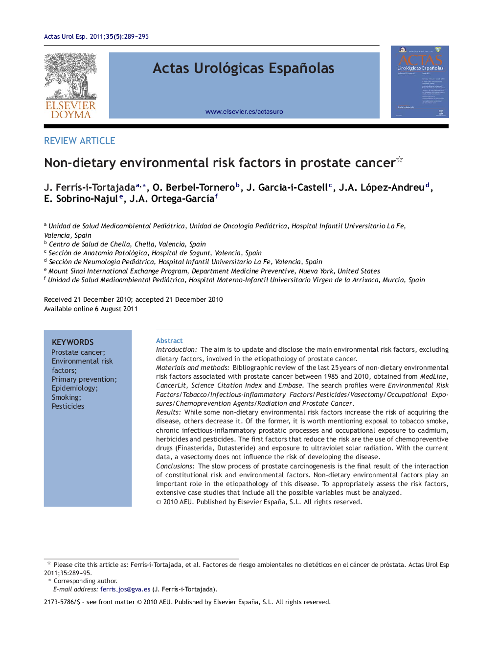 Non-dietary environmental risk factors in prostate cancer 