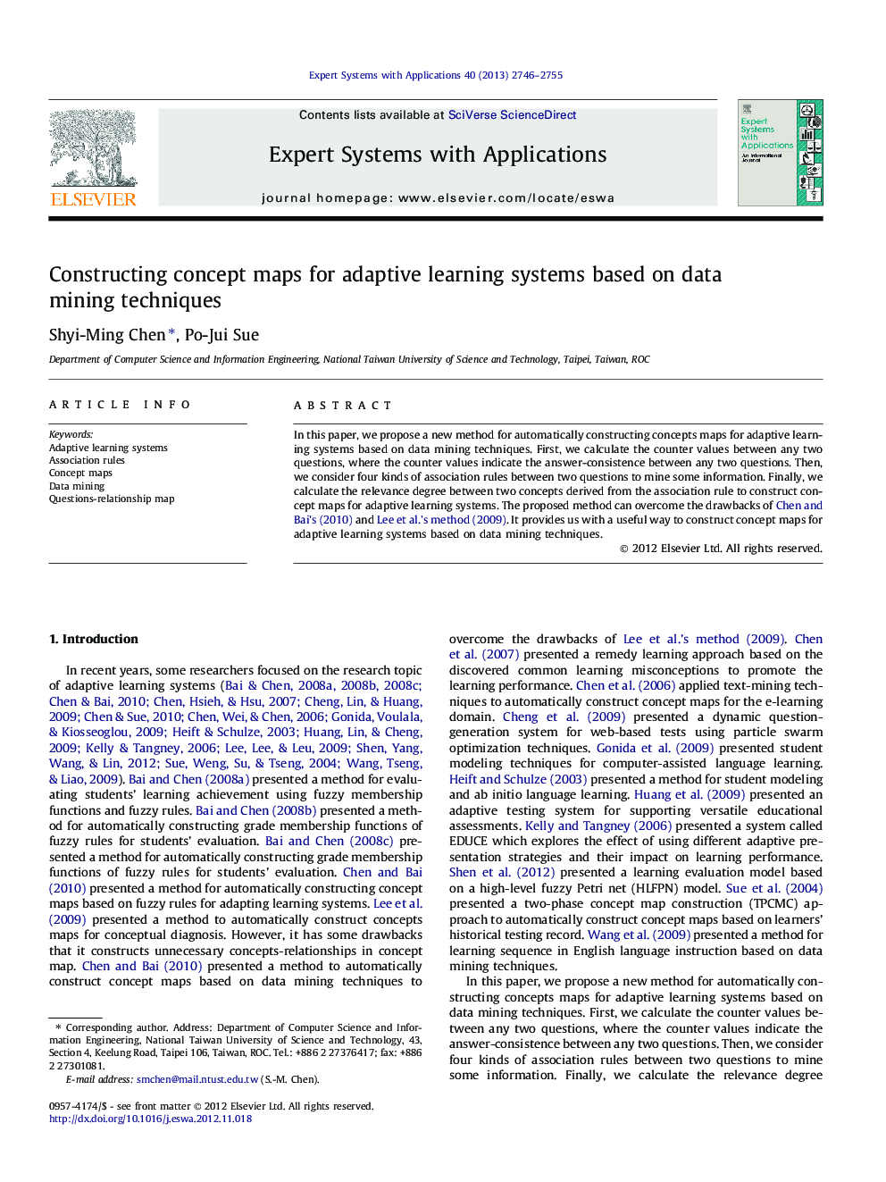 Constructing concept maps for adaptive learning systems based on data mining techniques