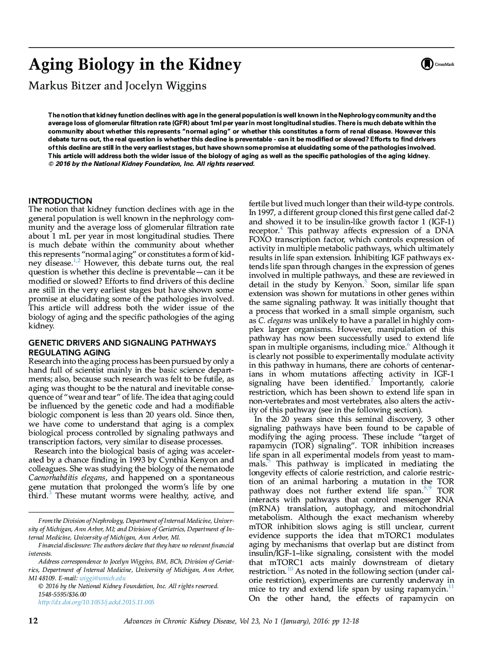 Aging Biology in the Kidney