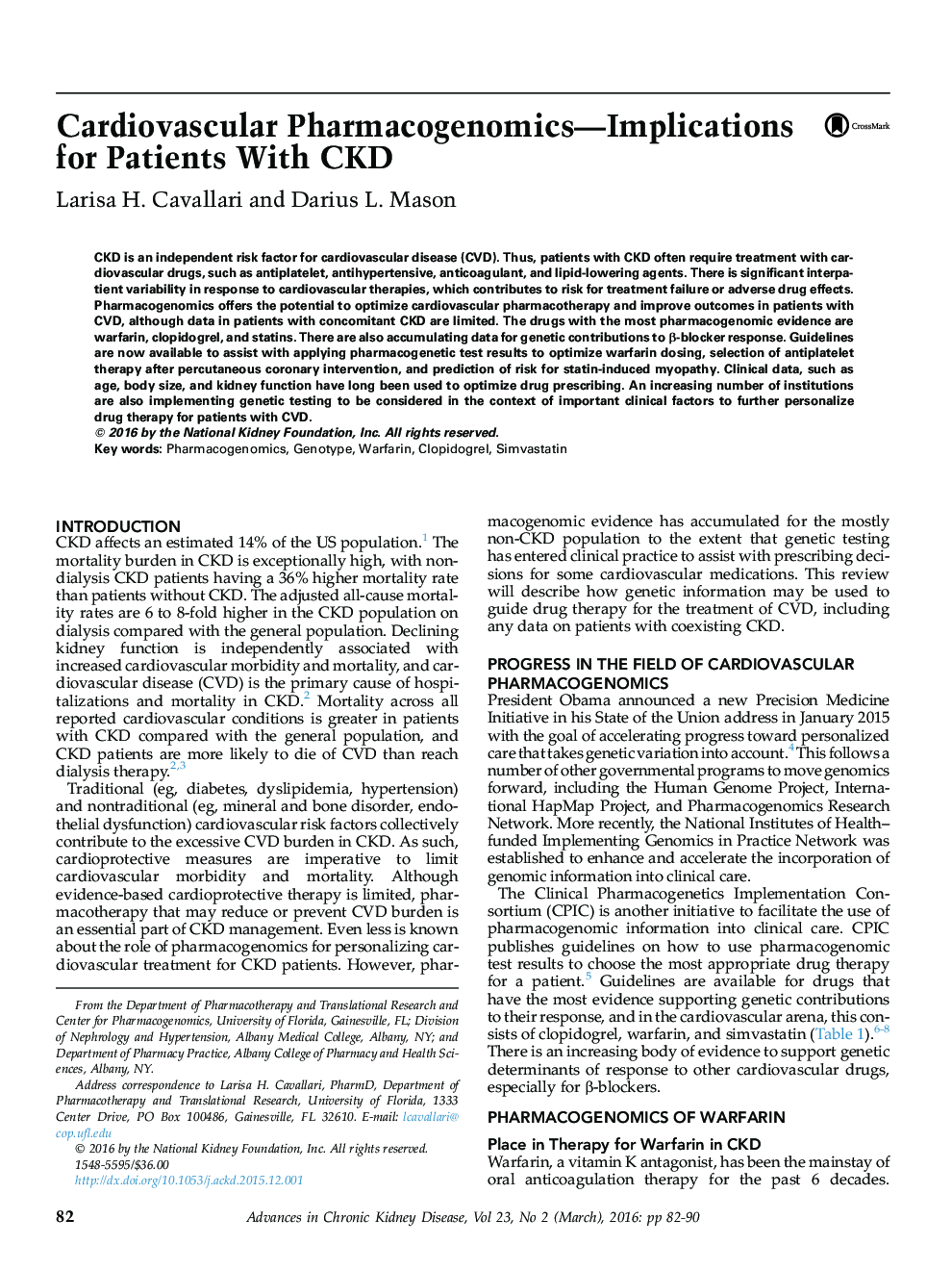 Cardiovascular Pharmacogenomics-Implications for Patients With CKD