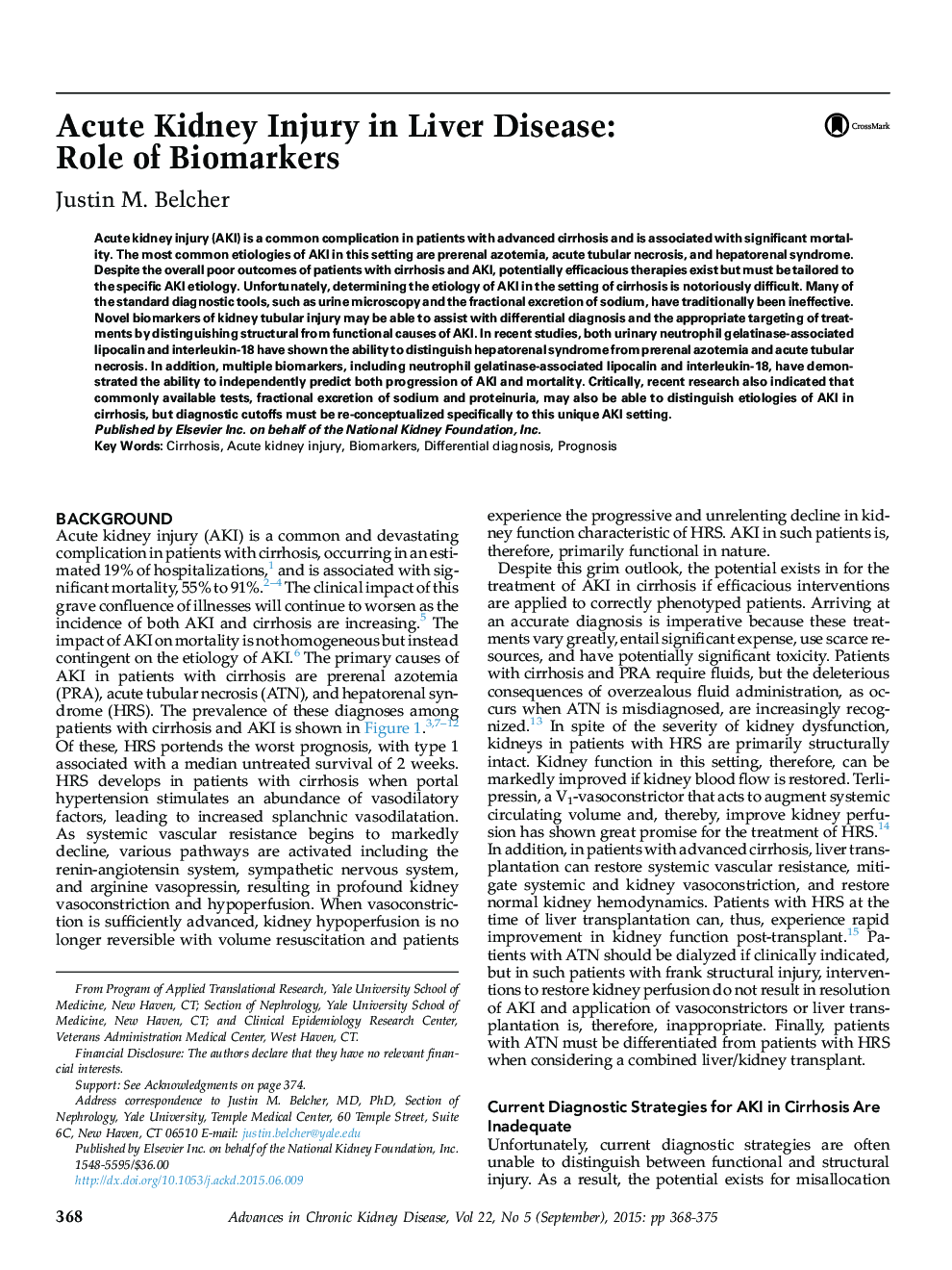 Acute Kidney Injury in Liver Disease: Role of Biomarkers