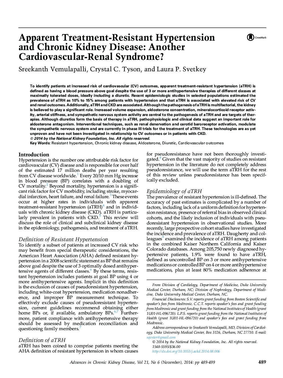 Apparent Treatment-Resistant Hypertension and Chronic Kidney Disease: Another Cardiovascular-Renal Syndrome?