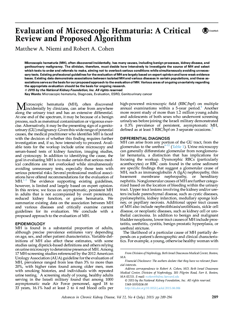 Evaluation of Microscopic Hematuria: A Critical Review and Proposed Algorithm