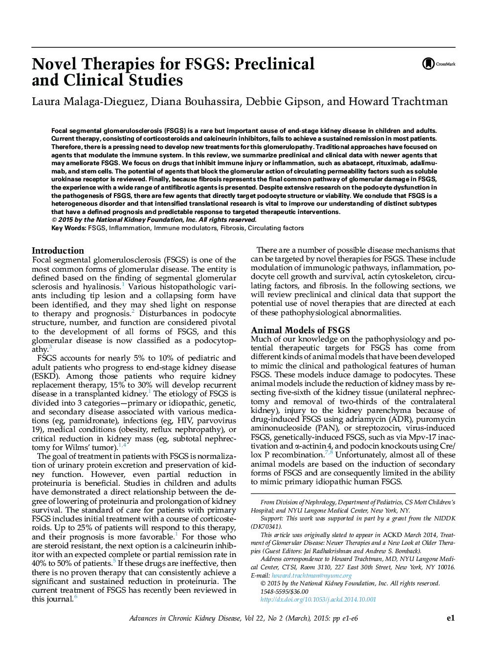 Novel Therapies for FSGS: Preclinical and Clinical Studies